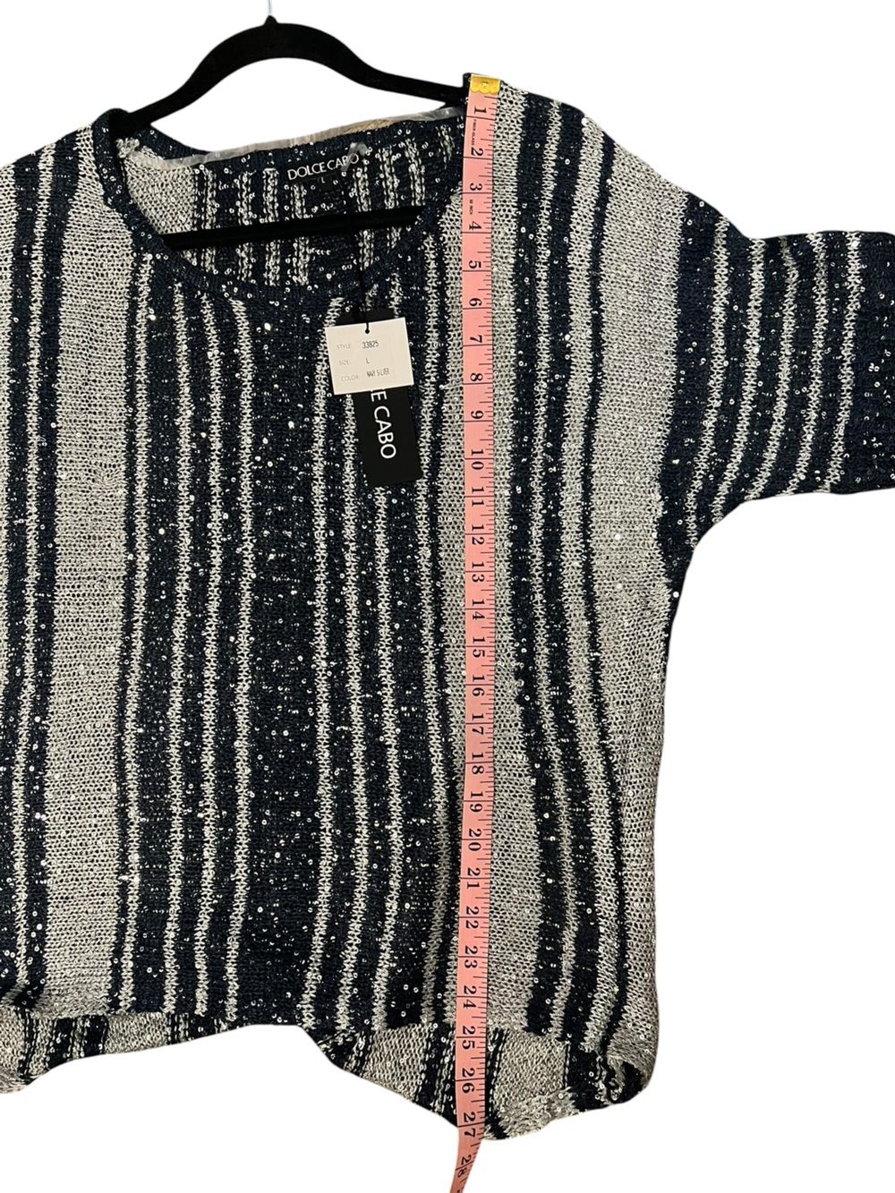 Dolce Cabo Navy and silver Striped Knit Tunic with sequins size L NWT - Picture 6 of 8